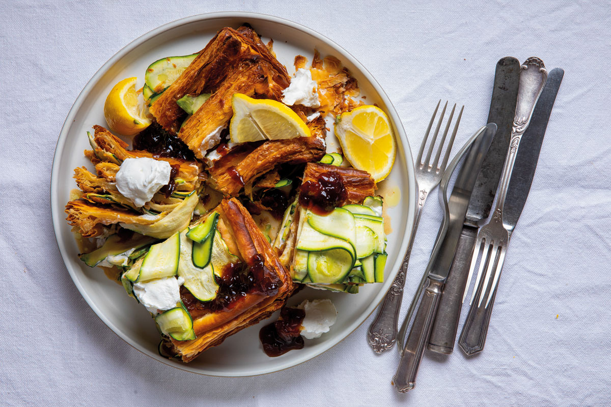 Goat's cheese-and-baby marrow tarts