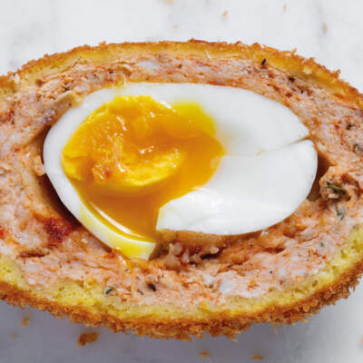 Spicy chicken scotch eggs