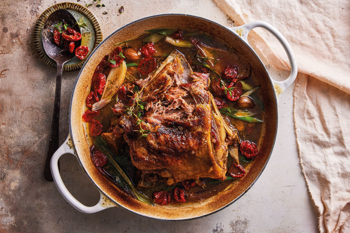 Braised lamb shoulder with sundried tomatoes