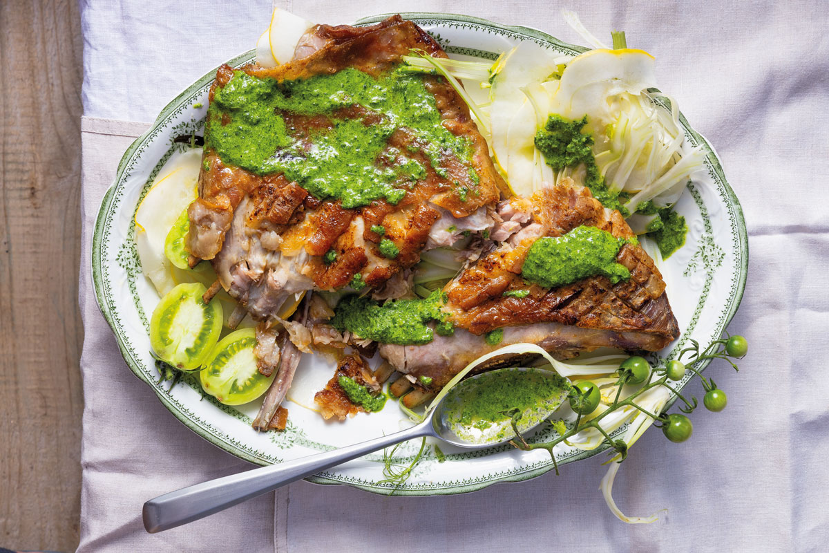 Lamb ribs with patty pan-and-fennel slaw