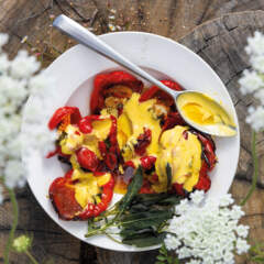 Roasted red peppers with Hollandaise