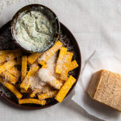 Crispy polenta fries with sour cream herby dressing