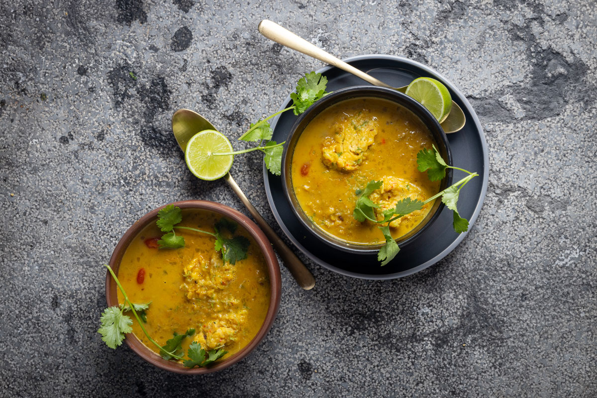 Dhal soup with chickpea flour dumplings