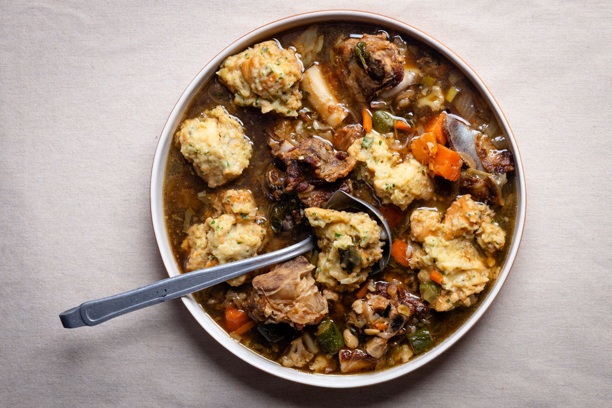 Lamb bone-and-vegetable soup with bread dumplings