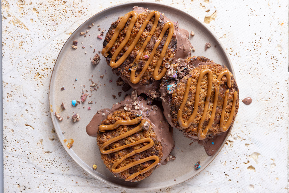 Choc-chip-and-caramel ice-cream sandwiches