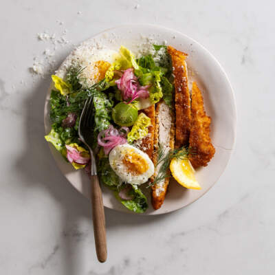 Crumbed pork Caesar salad