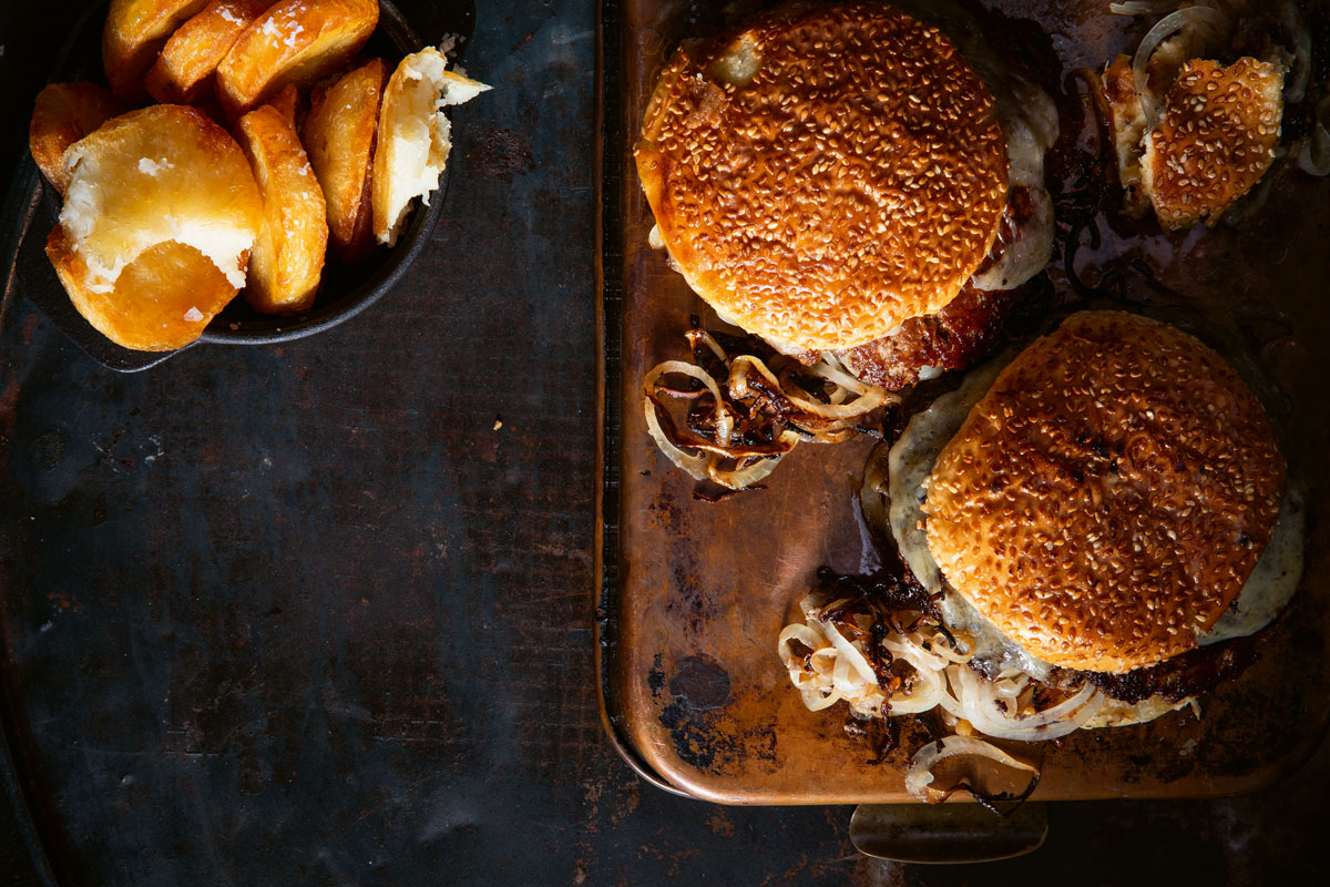 Onion smash burgers with chunky chips