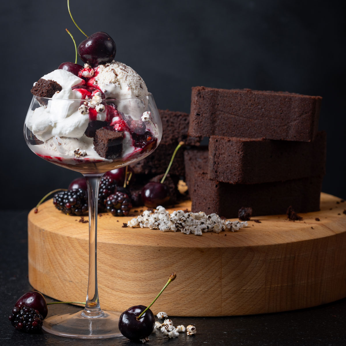 Black forest sorghum brownie sundae