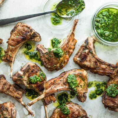 Lamb cutlets with salsa verde