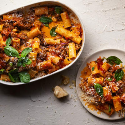 Ostrich and tomato rigatoni