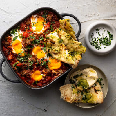 Ostrich sausage shakshuka