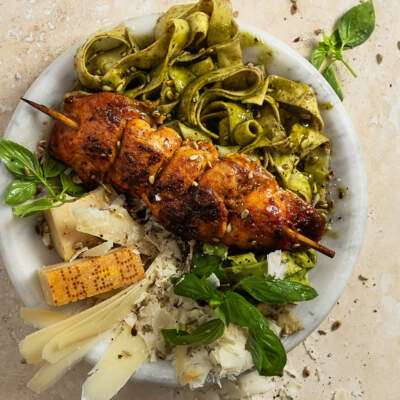 Basil pesto pasta with parmesan chicken