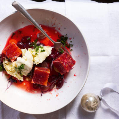 Burrata, blood orange and grape salad