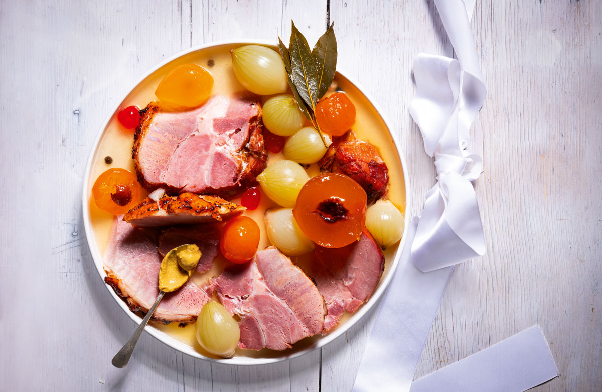 Gammon with candied mustard fruit