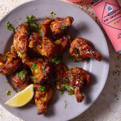 Miso sticky chicken wings with coriander amasi