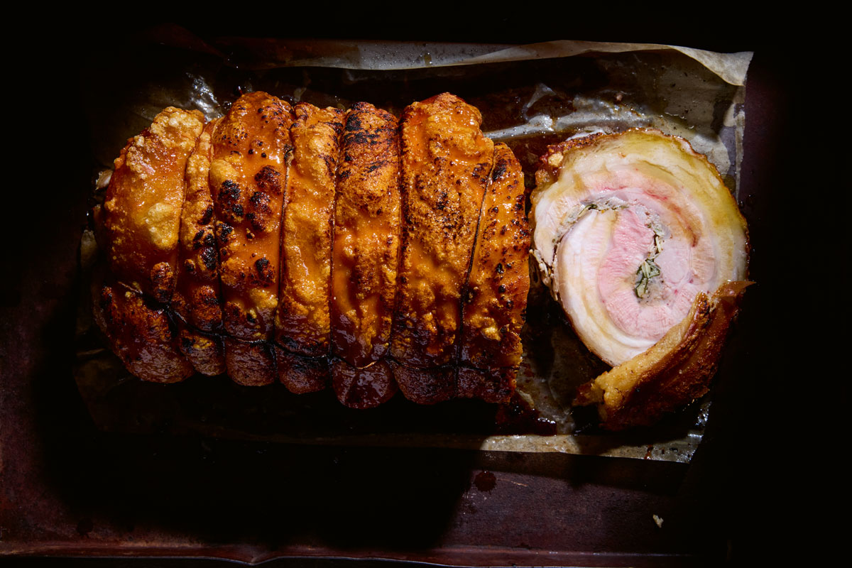 Porchetta with pecorino cream sauce