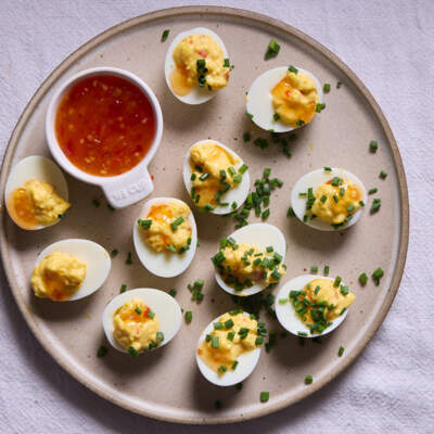 Sweet chilli devilled eggs