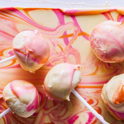 Swirled coconut-ice lollipops