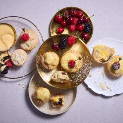 Custard-filled mince pies with home-made brandy butter