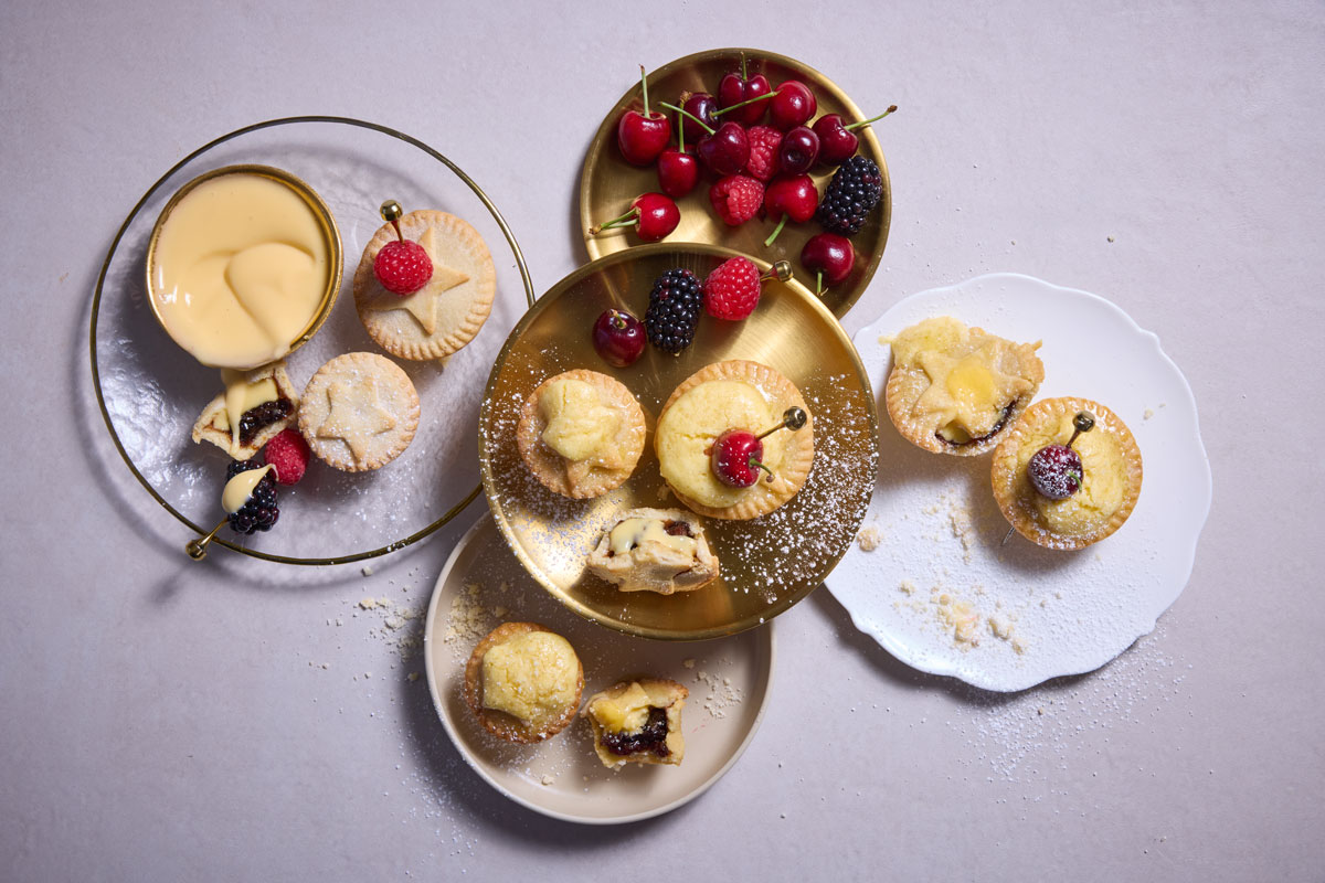 Custard-filled mince pies with home-made brandy butter