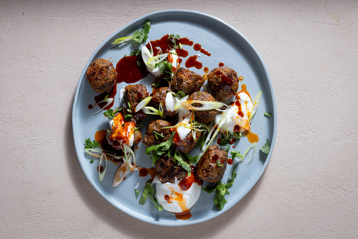 Ostrich frikkadels with gochujang and yoghurt dip | Woolworths TASTE