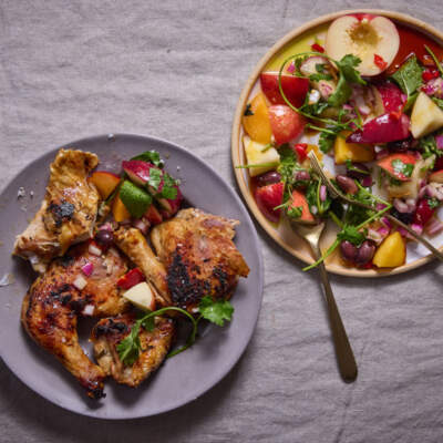 Pollo al mattone with nectarine salsa