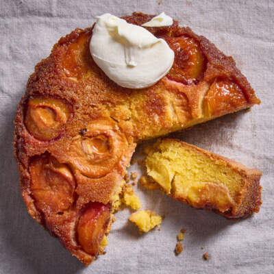 Upside-down brown butter-and-polenta nectarine cake