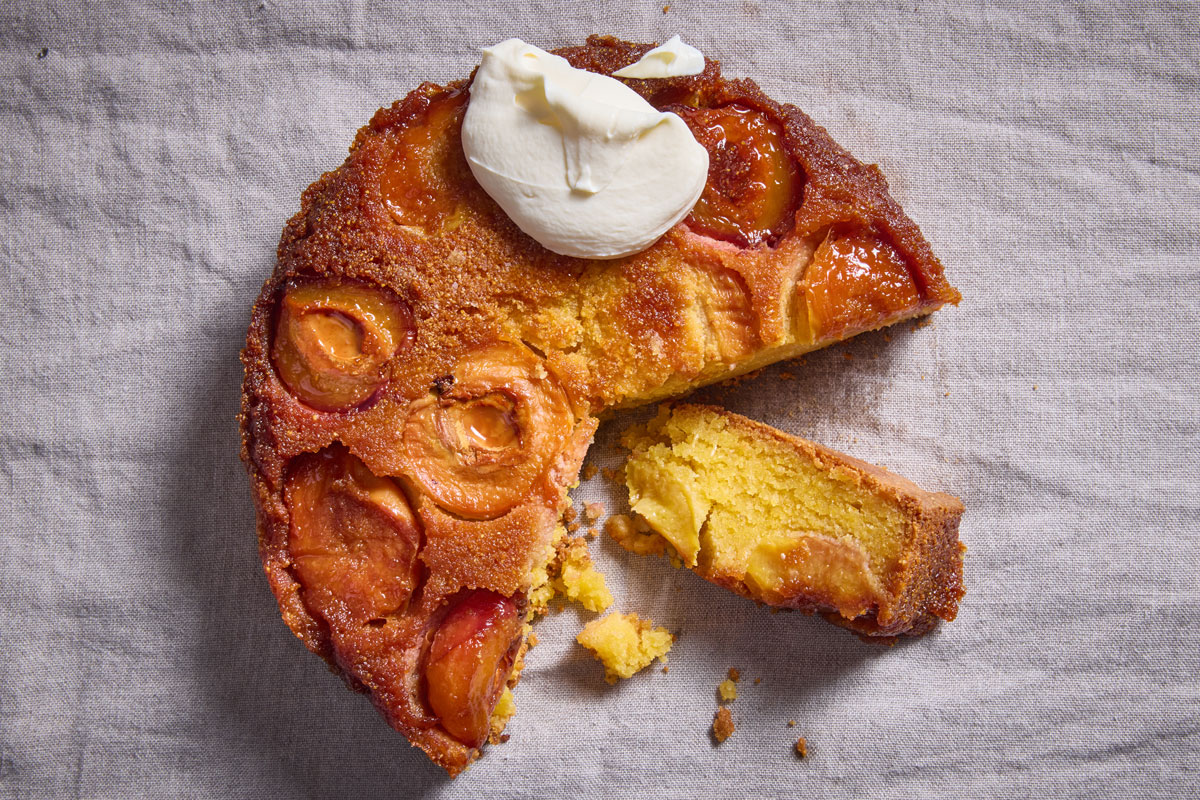 Upside-down brown butter-and-polenta nectarine cake