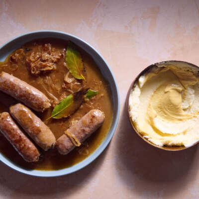 Abi’s sizzling bangers with Dijon mash