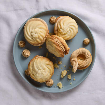 Butter biscuits with coffee buttercream icing