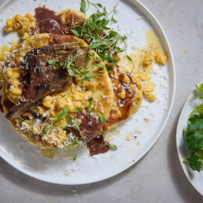 Coffee lamb chops with flapjack flatbreads