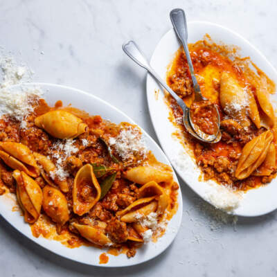 Conchiglie with oven-roasted tomato sauce