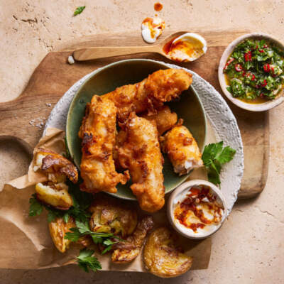 Harissa-battered hake