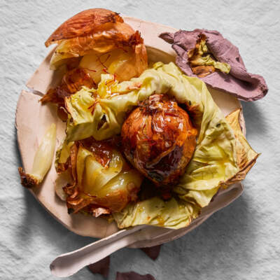 Baked onion with maple glaze