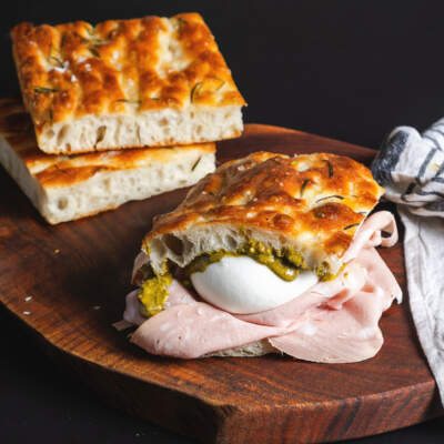 Lello’s mortadella, pistachio and burrata panino