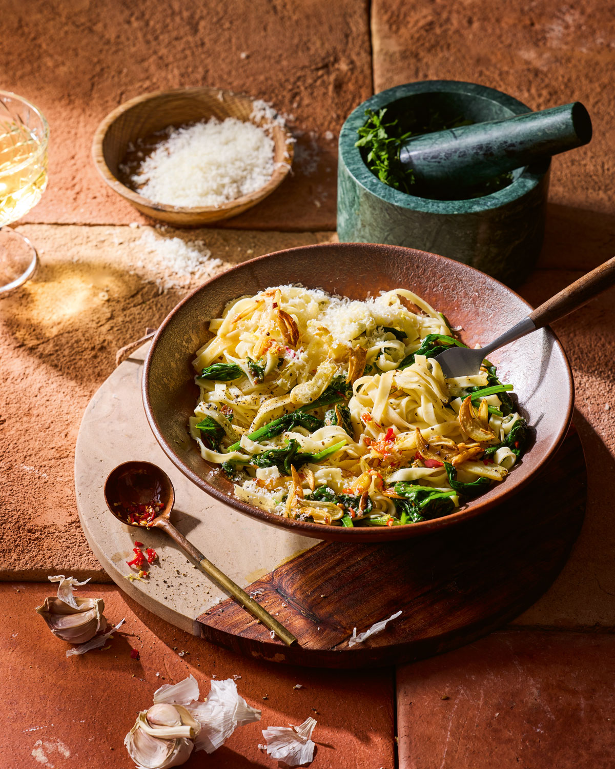 Aglio e olio with spinach