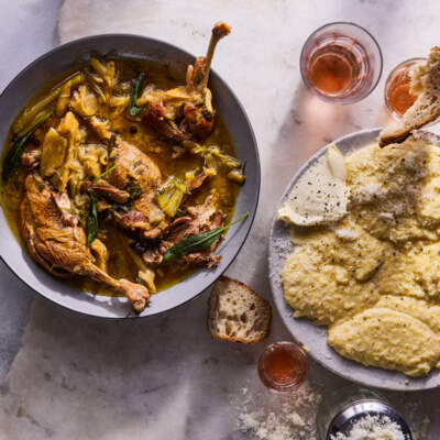 Braised duck legs with polenta