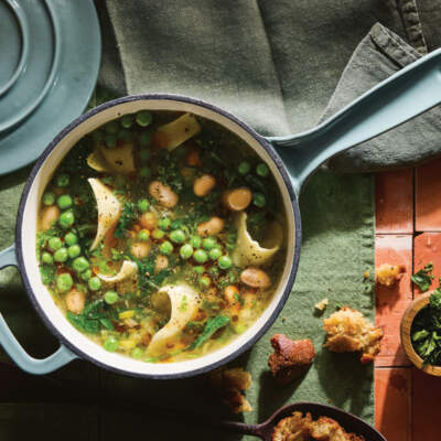 Green ribollita soup and truffle oil