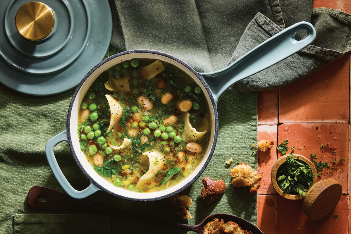 Green ribollita soup and truffle oil