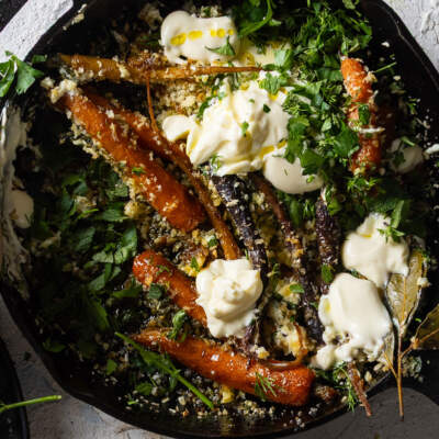 Honey-glazed carrots with Parmesan herb crumb