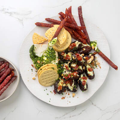 Salami-stuffed dates with honey