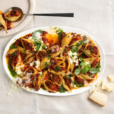 Venison sausage-stuffed conchiglioni