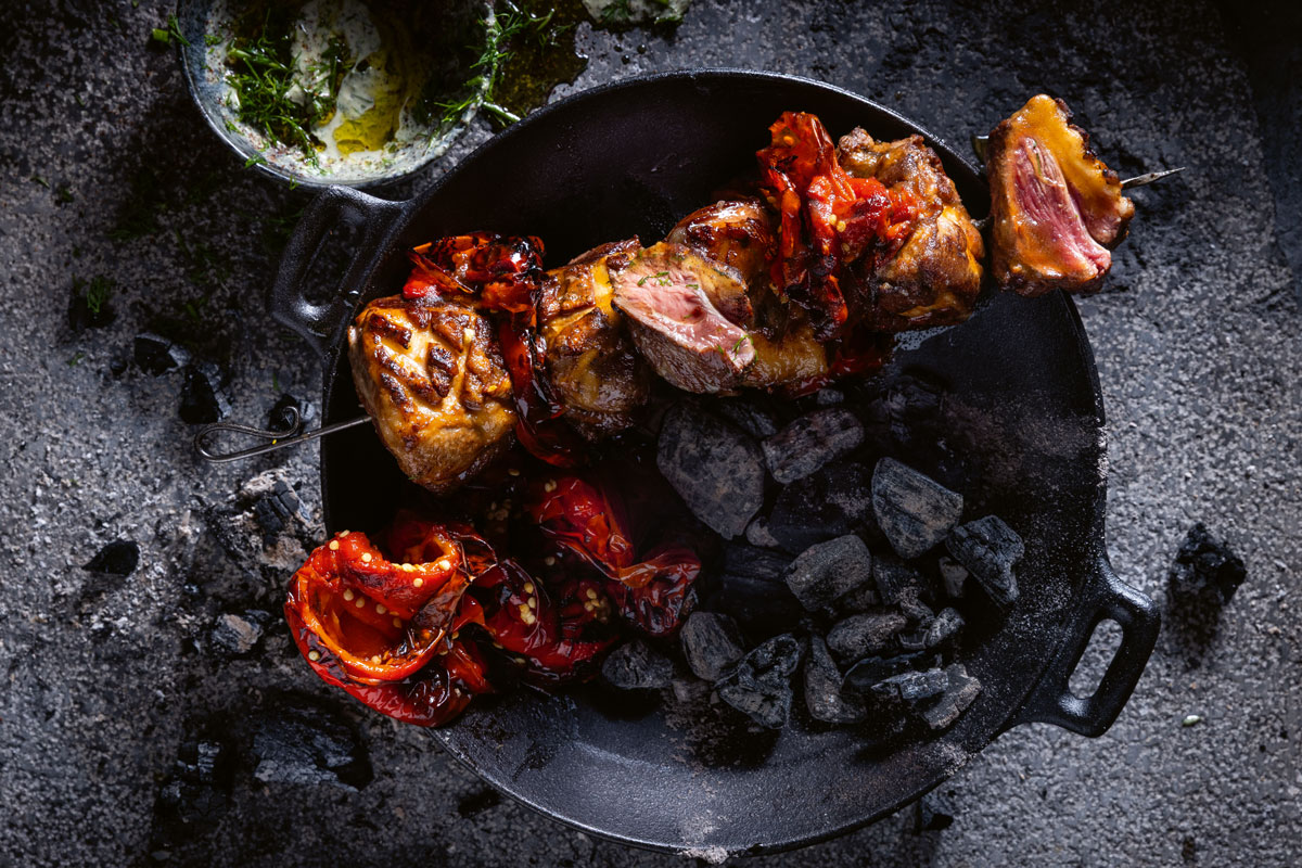 XXL lamb rump shawarma-and-pepper kebap with honey-and-tahini sauce 