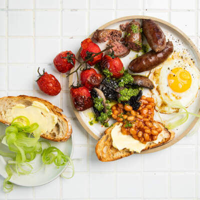 Wagyu beef banger fry-up