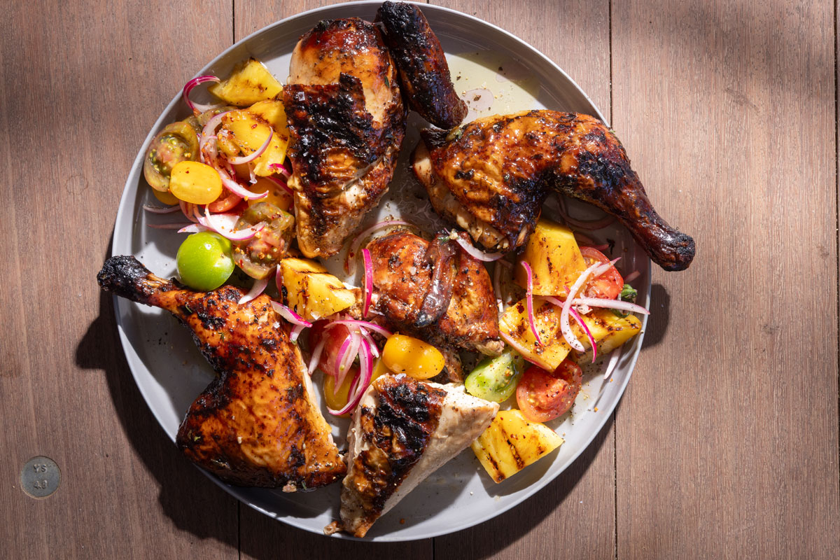 Butter-glazed smoked chicken