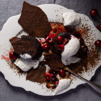 Chocolate fondants with kirsch-soaked cherries