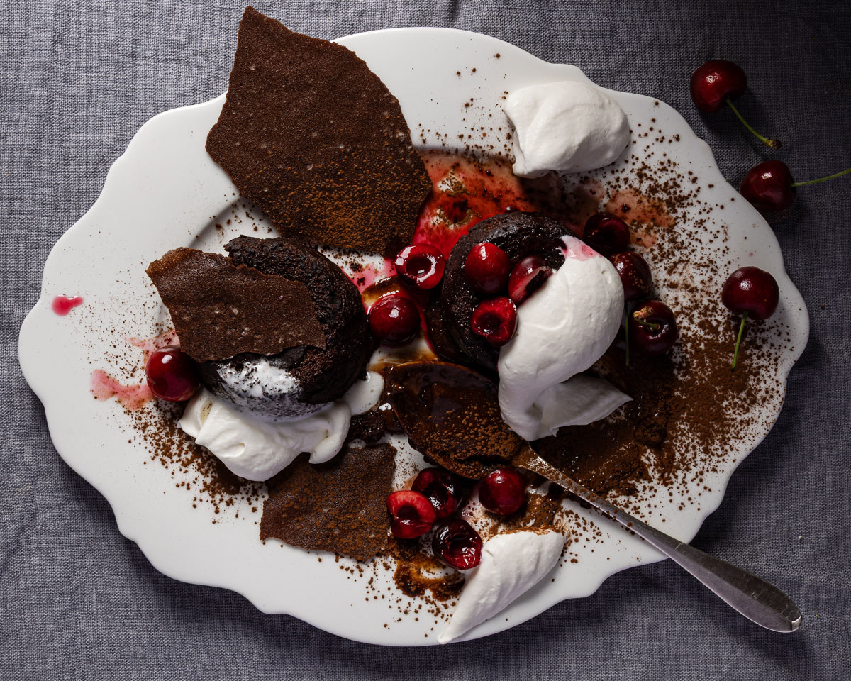 Chocolate fondants with kirsch-soaked cherries