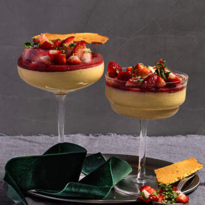Honey-and-strawberry parfait with mint salsa