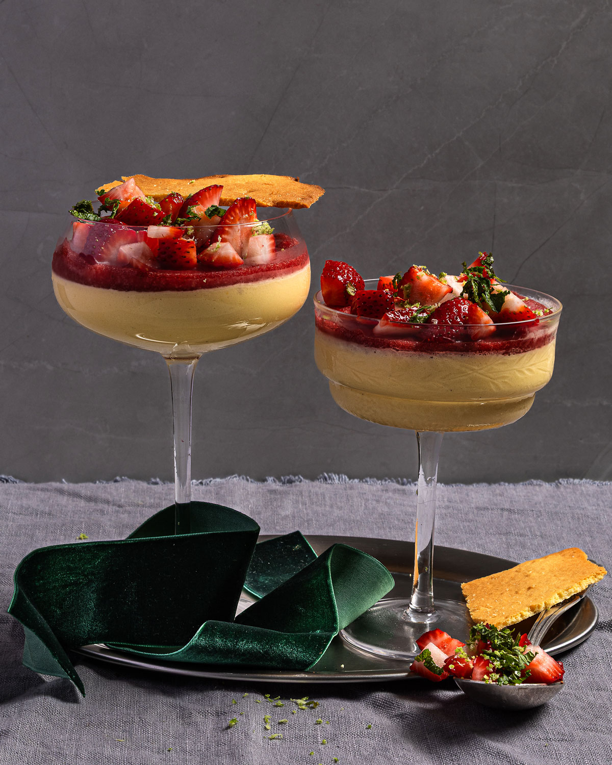 Honey-and-strawberry parfait with mint salsa