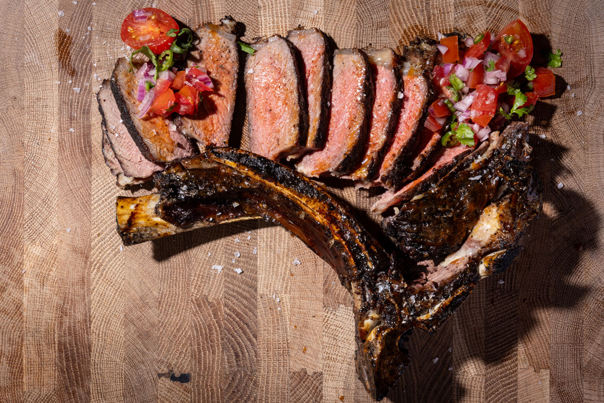 Reverse-seared tomahawk steak with fresh pico de gallo salsa